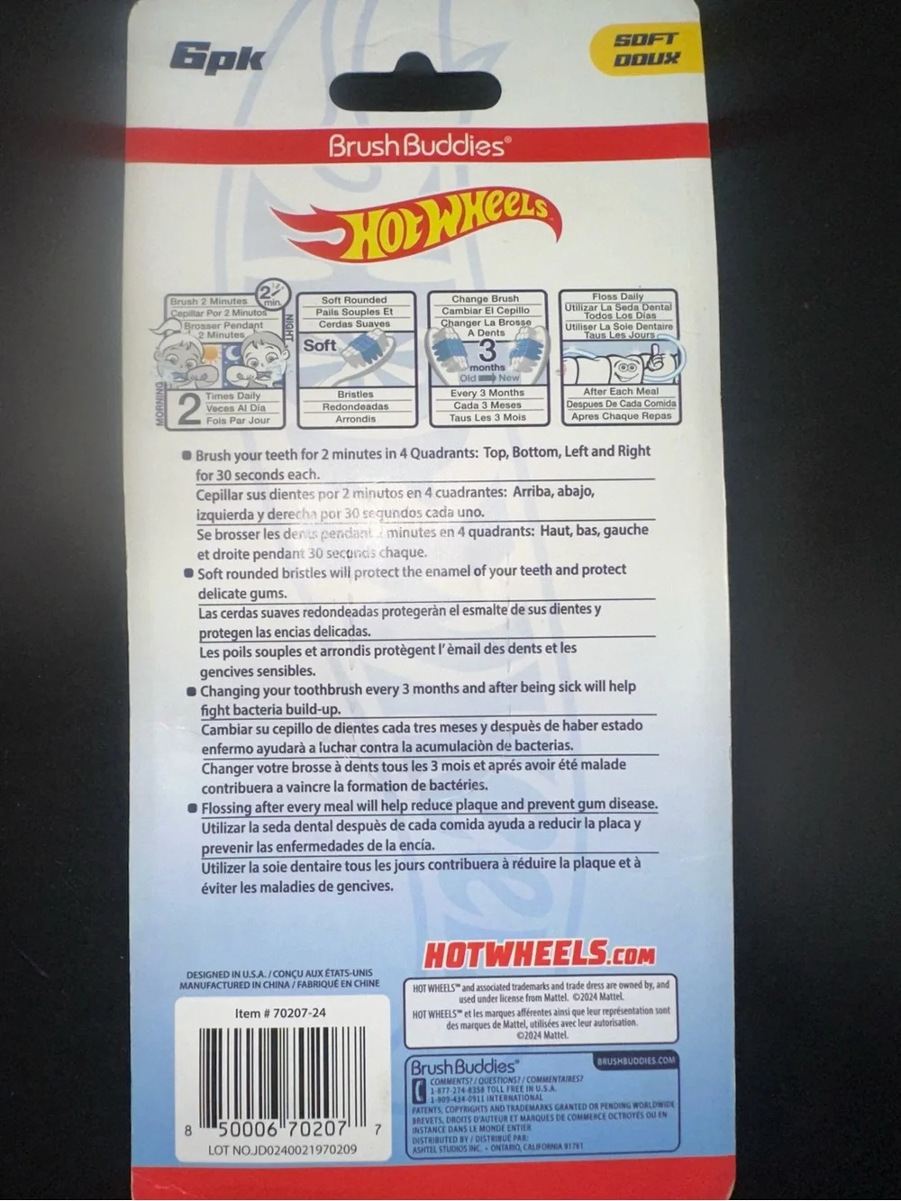 Hot Wheels Brush Buddies Kids Toothbrush 6-Pack -